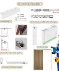 Installation guide for Heavy Duty Sliding Barn Door Hardware Track Kit Exterior With Low Profile Pocket Door Rail For One Pivot, 8 Wheel Hanger System, Quiet Smooth Glide, Supports Up To 440 Lbs Per Panel, Stainless Steel Construction.