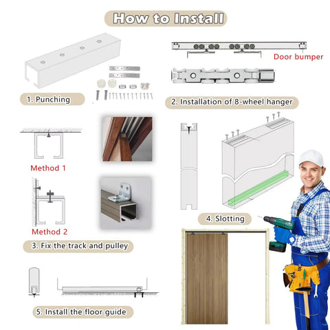 How to install Heavy Duty Two Door Sliding Barn Door Hardware Kit With Flex Bronze Aluminum Track and Smooth Rolling Wheels.