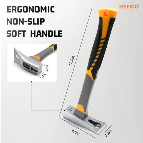 All In One Pry Bar Hammer With Nail Puller, 12.5 Inch Heavy Duty Tool with Ergonomic Non-Slip Handle