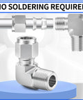 304 Stainless Steel 3/8 Inch Tube OD To 1/4 Inch NPT Male 90 Degree Elbow Compression Fitting Union Connector on blue surface