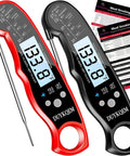Instant Read Digital Meat Thermometer 2 Pack Waterproof Kitchen Probe With Backlight And Easy Calibration for grilling in red and black.