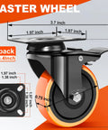 Heavy Duty 2 Inch Caster Wheels Set Of 4 Dual Lock Swivel Casters Beefed Up 600 Lb Capacity with detailed dimensions shown.