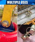 Beefed Up Heavy Duty Lynch Pin Set for 3 Point Hitch Pins securing equipment, trailer locks, and coupler pins shown in use