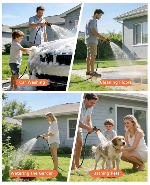 Retractable Garden Hose Reel With Auto Slow Retract No Tangle, 100 Ft Of One Half Inch Hose, used for washing cars and pets.