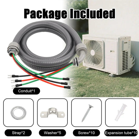 Half Inch AC Whip Assembly Kit 8 Ft Non Metallic Liquid Tight Conduit With 10/3 THHN Wire For Heater Air Conditioner Timer