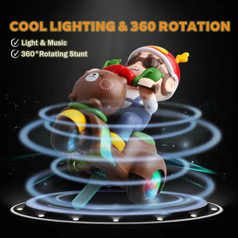 360 Degree Rotating Stunt Trike Toy Car With Music And Lights, Super Cool Electric Toy Motorcycle For Kids, Interactive Musical Toy For Toddlers, Kid Friendly Durable Safe Entertainment Gift For Christmas And Birthday, plastic trike with LED lights