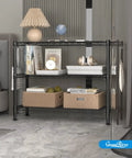 Adjustable Three Tier Metal Wire Shelving Unit In Sleek Black With Flexible Height Configuration Easy Peasy Assembly holding books and decor.