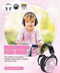 Child wearing Kids Ear Protection 2 Pack Adjustable Noise Reduction Earmuffs For Children With Sensory Issues, Safe Hearing Protection For Concerts, Fireworks, Air Shows In Fun Nebula And Unicorn Colors sitting outdoors