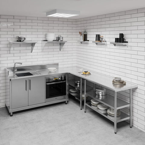 Stainless Steel Wall Shelf 6x16 Inch with 4 Inch Mounting Brackets in a modern kitchen, showcasing heavy-duty commercial use.