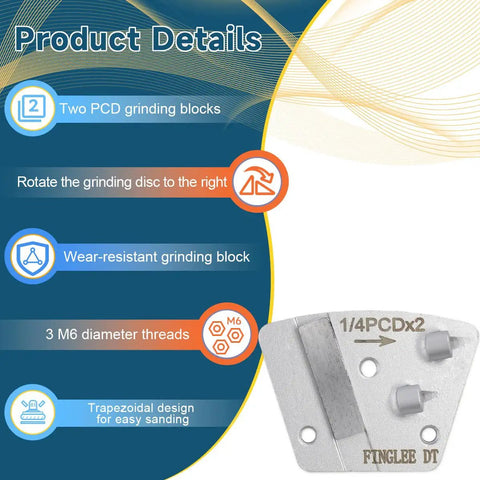 Product details of Three Pack Trapezoidal Diamond Grinding Discs 2 x 1/4 PCD Bar Mount For Epoxy, Thick Mastic, Glue, Paint removal