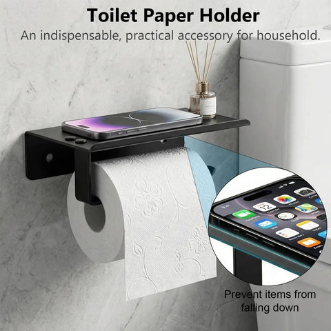 Dope Matte Black Bathroom Accessories Set 5 Piece Rustproof SUS304 Stainless Steel Toilet Paper Holder With Shelf