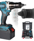 Ultimate Cordless Electric Rivet Gun With Dual Auto Functions Includes Two Big 2000 Mah Batteries For Pulling Stainless Steel Aluminum Rivets M3 To M12 Size Perfect Kit For Any Serious Pro Diy Job In The Shop Or On The Road, cordless rivet gun kit with batteries and case