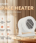 Compact Portable Space Heater With 400W Or 600W Power For Indoor Use displayed on table, showing size and features.