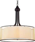 Antique Bronze Shoshone Pendant Chandelier With Off White Fabric Shade And Four Lights, Includes 32 Inch Chain And 40 Inch Wire, Cozy Rustic Vibe