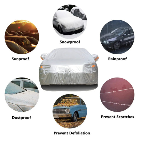 Heavy Duty All Weather 2 Layer Car Cover With Driver Door Zipper Universal Sedan Fit Up To 200 Inches Waterproof UV Protection