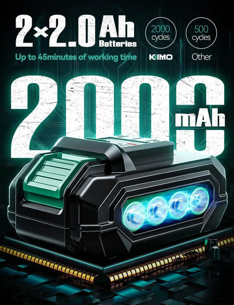 Go-To Cordless Hammer Drill Set With 20V 2.0Ah Battery Two-Pack displaying one of two 2.0Ah batteries with LED indicator.