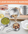 Stainless Steel Measuring Cups And Spoons Set With Nesting Square Design For Kitchen Includes 7 Cups And 7 Spoons Plus 5 Mini Spoons And 1 Leveler Durable 18 Zero Stainless Steel Gadgets For Cooking And Baking with engraved markings.