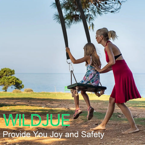 Heavy Duty Tree Swing Straps Kit 2200 Lb Capacity with carabiners using swing by the sea with mother and daughter