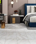 Bedroom with Peel And Stick Marble Look Vinyl Floor Tiles 12x12 Inch 32-Pack Waterproof Removable Floor Tiles For Bathroom Kitchen