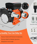 Powerful 110 Volt Fuel Transfer Pump with Half HP Motor delivers eighteen GPM for diesel, kerosene; includes NPT fittings and strainer.