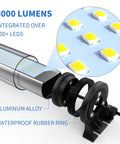 Close-up of Beefed Up 25W IP66 Explosion Proof LED Work Light Tube with 240 LEDs, aluminum alloy body, and waterproof rubber ring.