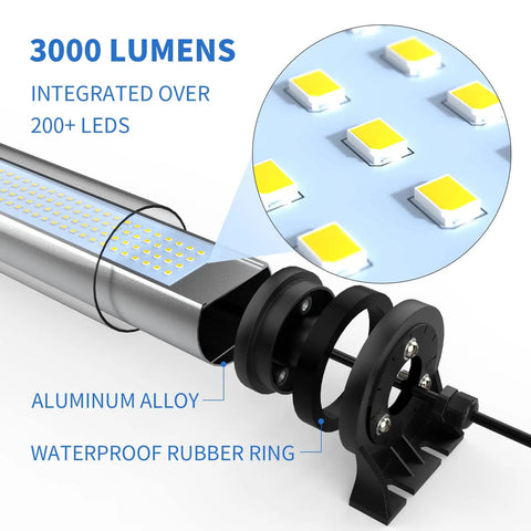 Close-up of Beefed Up 25W IP66 Explosion Proof LED Work Light Tube with 240 LEDs, aluminum alloy body, and waterproof rubber ring.