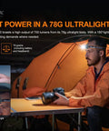 Man wearing 700 Lumen HM50R V2.0 Headlamp Bundle with USB-C, ultralight, red light, outside orange tent, camping setup visible.