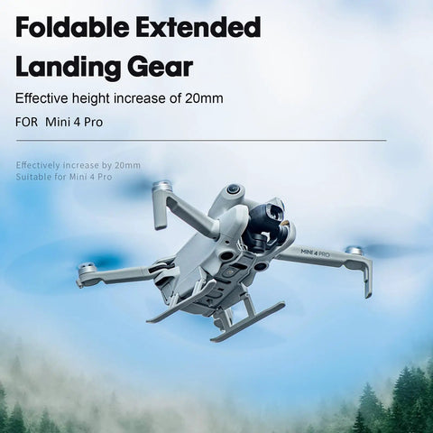 Mini 4 Pro Landing Gear Foldable For DJI Mavic Mini 4 Pro Drone, Quick Release Extension Kit shown installed on the drone