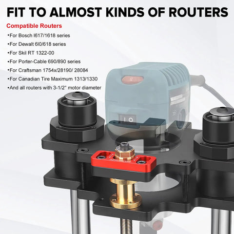 Image of Precision Router Table Lift System With Rock Solid Aluminum Alloy Insert Plate For Woodworking Shops compatible with various routers.