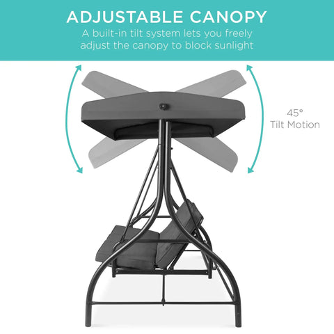 Three Seat Outdoor Canopy Swing Glider With Convertible Flatbed Patio Hammock Comfy Lounge Chair For Porch And Backyard Adjustable Shade