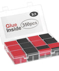 3 To 1 Heat Shrink Tubing Kit With Adhesive Liner, 350pcs Red and Black, Marine Grade, 7 Sizes, in Clear Storage Box