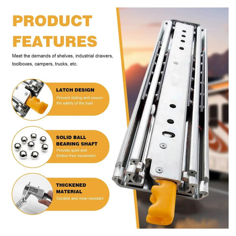 Full Extension Drawer Slides 1 Pair 44 Inch with Lock Side Mount Track Glides Detachable Quick Release Latches shown