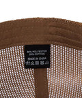 Close-up of brown mesh back tag on Western Farm Tractor Trucker Hat With Embroidered Design Custom Text Adjustable Mesh Back Cap.