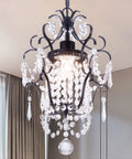 Crystal Mini Black Chandelier With Adjustable 41.3 Inch Chain, 1 Light E26 Ceiling Fixture Featuring K9 Crystal in bedroom setting