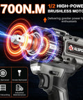 Badass Brushless Cordless Impact Wrench With Slick Half Inch Drive And Serious 1700 Newton Meters Torque designed for heavy duty automotive repair, featuring 1/2 high-power brushless motor.
