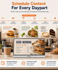 23.8 Inch Countertop Digital Menu Board With No Sweat Cloud Publishing for Restaurants And Cafes Featuring Smooth Multilocation Sync and Plug And Play Desktop Setup showcasing daily menu schedule.
