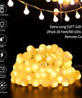 Battery Operated LED Globe String Lights 2 Pack Total 52ft 120 LEDs 26ft Each 60 LEDs Waterproof With Remote Eight Modes