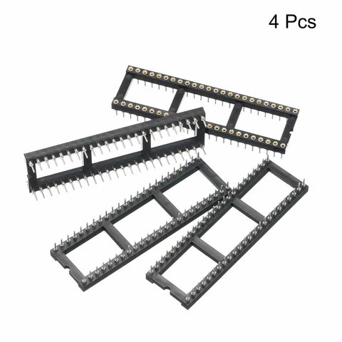 4 Pack Round Pin DIP IC Socket Adapter 48P Two Point Five Four Millimeter Pitch For PCB Boards Black Plastic Metal Construction