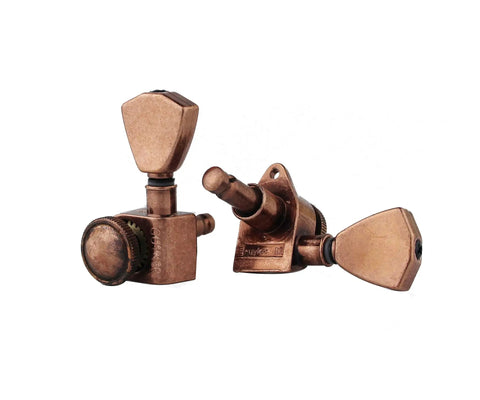 Guitar Locking Tuners Set 3L 3R Rear Lock, Gear Ratio 1 to 21, Trapezium Handle, Antique Bronze, Sealed Housings, 10mm Headstock, Easy String Tension Adjustment, Replacement Machine Heads for Electric Folk Acoustic Guitars, pair