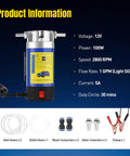 Heavy Duty 12V Electric Oil Extractor Pump For Slick Engine Swaps And Hassle Free Transmission Fluid Removal Dipstick Extraction Tool For Quick Synthetic Oil Changes With Zero Greasy Headaches with product specifications.