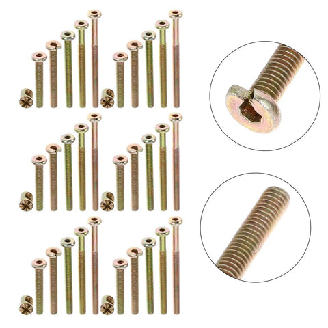 Bulletproof Furniture Connector Bolts And Nuts Kit With Hex Socket Heads, Copper Alloy Fasteners Assorted Sizes for Headboards and Crib Repair