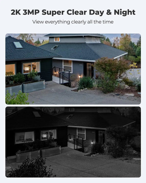 Argus Eco 2 Pack Wireless Solar Security Cameras For Home And Outdoor Use, day and night view of house surveillance