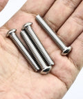 Ten Pack 1/4 20 X 1 1/2 Button Head Socket Cap Screws Hella Sturdy 304 Stainless Steel 18 With Allen Hex Drive shown in hand