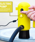 Rugged Telescopic Electric Gasoline Transfer Pump Pushes 4.2 GPM with yellow body and black nozzle for easy fluid transfer.