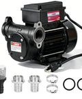 Heavy Diesel Transfer Pump Delivering A Fast 20 Gpm Flow With 110V Electric Power For Slick Kerosene And Biodiesel Handling Plus Rock Solid High Lift Performance Built For The Daily Grind, showing motor and fittings.