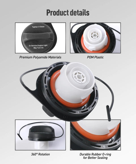 Universal Gas Cap Replacement For Cars And Trucks, Tough Durable Fuel Tank Cap That Fits 1500 2500 3500 HD And More, GT330 Part Compatible, Easy Snap Seal, High Quality Plastic Construction, Automotive Fuel System Accessory, 360° view