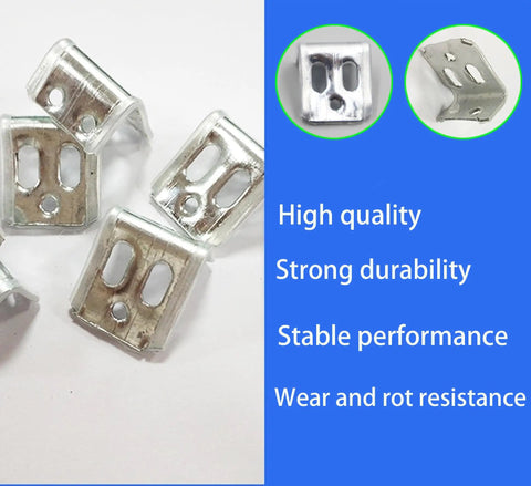 Extra Heavy Duty 50 Pack Thick Couch Spring Clips For Sofa And Chair Rust Resistant Steel clips shown up close, ideal for upholstery.