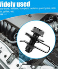 Close-up of a U-nut with gasket screw installed on a car engine, part of a 50 Piece Automotive Body Bolts And U Nut Clamp Kit for most cars.