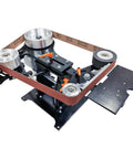 Heavy Duty Variable Speed Belt Sander Grinder For Knives Knockout Performance Electric Polish Machine With Easy Tweak Controls 220V Power metal workbench with belts and pulleys.