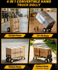 4 In 1 Convertible Hand Truck With 1000 Lb Capacity Dolly Cart And Wheels, Built Tough Heavy Duty Steel Frame For Moving Furniture And Boxes, Easy Load Transfer, Portable Mobility, And Versatile All Purpose Use. Upright mode with wooden crates.